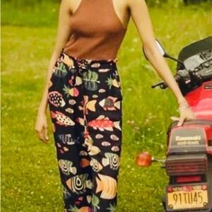 FARM Rio Black Wide Leg Pants with Floral Design